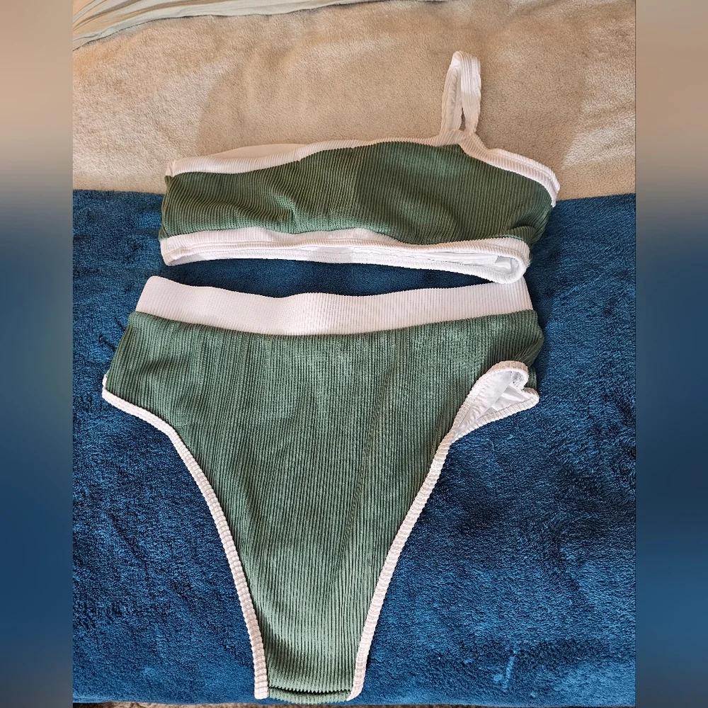 NWOT B1921 XL Ribbed High Waisted One Shoulder Bathing Suit - Picture 9 of 9